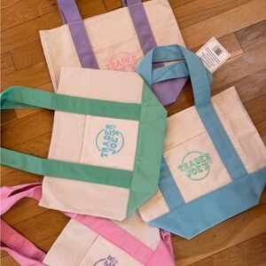 Set of Trader Joe’s Canvas Tote Bags- Multicolor Pastel